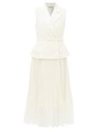Self-portrait - Belted Lace-embroidered Chiffon Midi Dress - Womens - Ivory