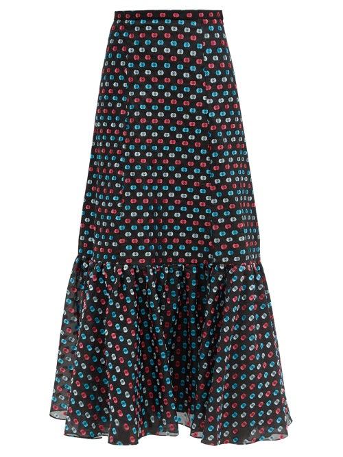 Matchesfashion.com Erdem - Claudena High-rise Polka-dot Organza Midi Skirt - Womens - Multi