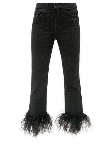 Ladies Rtw 16arlington - Feather-trimmed Cropped Denim Jeans - Womens - Black