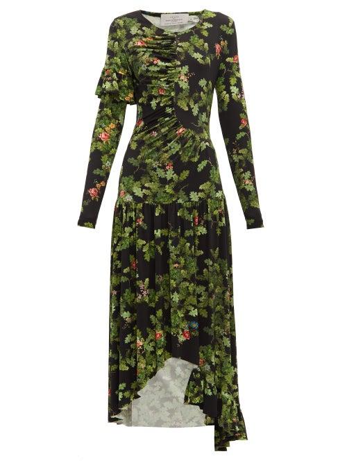 Matchesfashion.com Preen By Thornton Bregazzi - Ashley Oak Leaf Print Dress - Womens - Black Multi