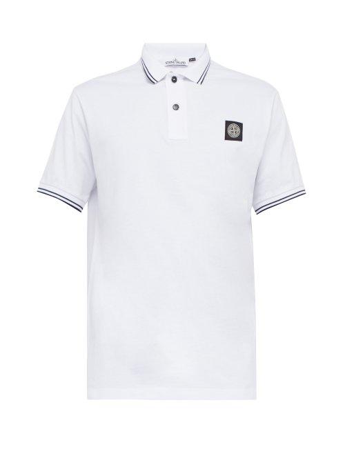 Matchesfashion.com Stone Island - Logo Patch Cotton Blend Piqu Polo Shirt - Mens - White
