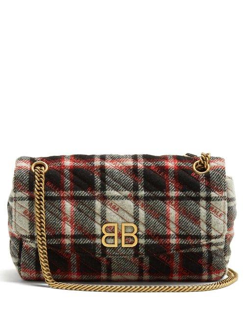 Matchesfashion.com Balenciaga - Bb Round Plaid Bag - Womens - Black White