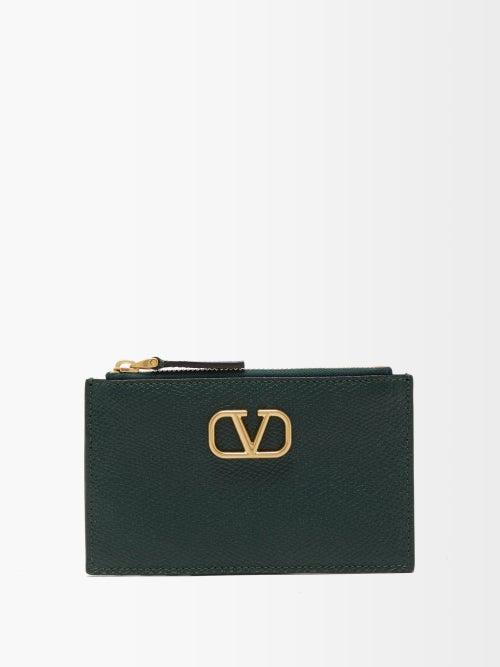 Valentino Garavani - Valentino-plaque Leather Cardholder - Womens - Dark Green