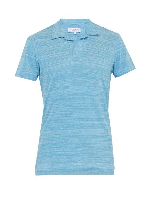 Matchesfashion.com Orlebar Brown - Felix Open Neck Cotton Polo Shirt - Mens - Blue