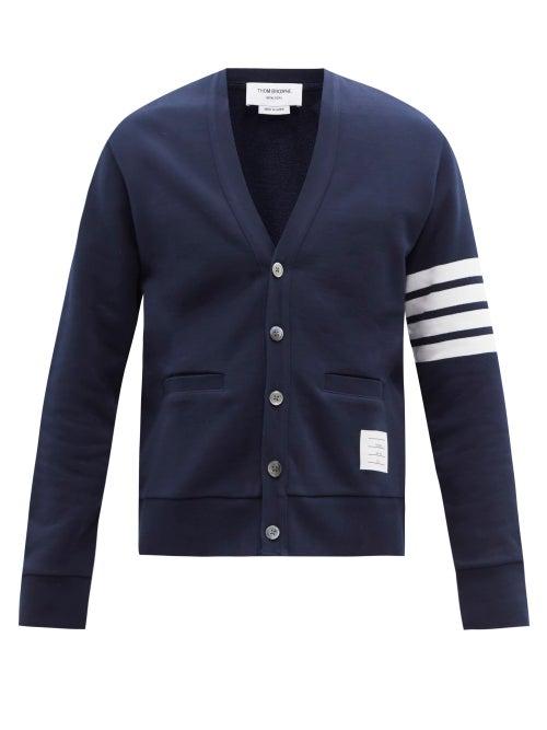 Mens Rtw Thom Browne - Four-bar Intarsia Cotton Cardigan - Mens - Navy