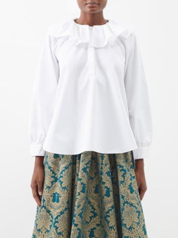 The Meaning Well - Josephine Frill-collar Cotton-poplin Blouse - Womens - White