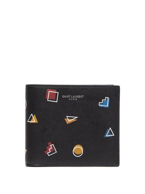 Matchesfashion.com Saint Laurent - Geometric Print Leather Bi Fold Wallet - Mens - Black