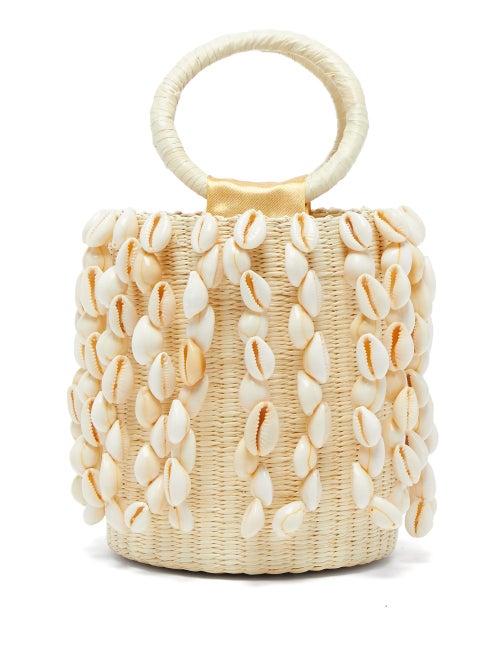 Matchesfashion.com Sensi Studio - X Loulou De Saison Shell Fringed Straw Bucket Bag - Womens - Beige