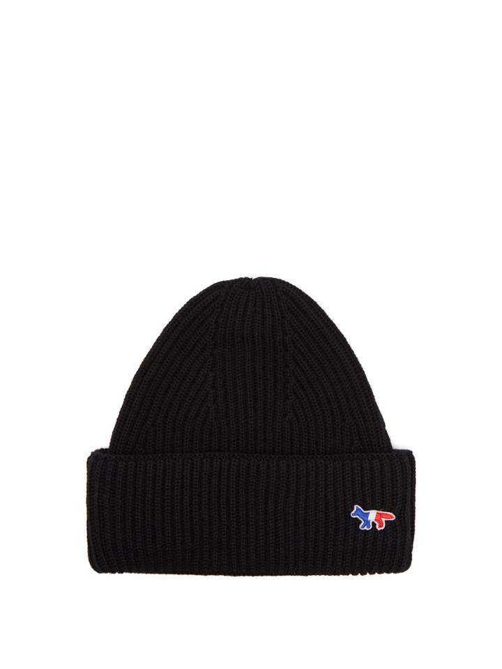 Maison Kitsuné Logo-embellished Ribbed-knit Wool Beanie Hat