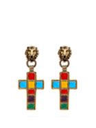 Matchesfashion.com Gucci - Enamelled Cross Clip On Earrings - Womens - Multi