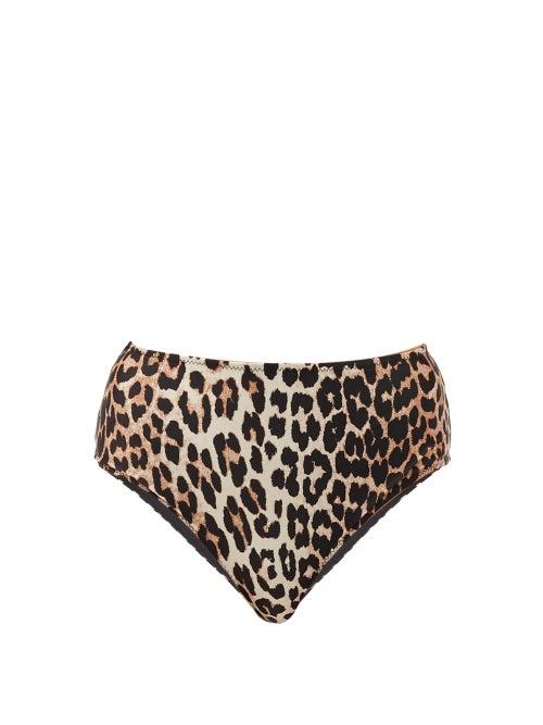 Ladies Beachwear Ganni - High-rise Leopard-print Bikini Briefs - Womens - Leopard
