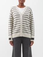 Moncler - Logo-jacquard Striped Wool Cardigan - Womens - White Stripe