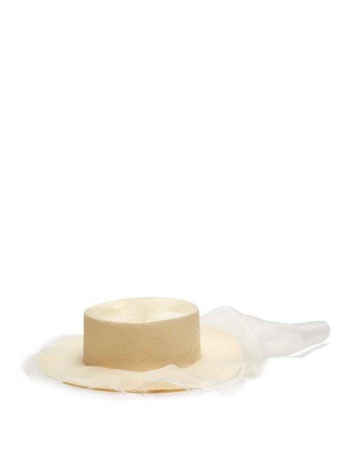 Matchesfashion.com Federica Moretti - Silk Trimmed Straw Hat - Womens - White