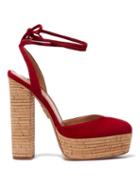 Matchesfashion.com Aquazzura - Penelope Plateau 140 Suede Platform Pumps - Womens - Red