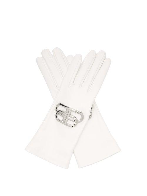 Matchesfashion.com Balenciaga - Bb Logo Plaque Leather Gloves - Womens - White