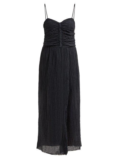 Matchesfashion.com Masscob - Lucia Ruched Linen Blend Maxi Dress - Womens - Black