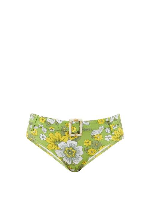 Matchesfashion.com Dodo Bar Or - Lima Belted Floral-print Bikini Briefs - Womens - Green Print