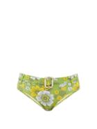Matchesfashion.com Dodo Bar Or - Lima Belted Floral-print Bikini Briefs - Womens - Green Print