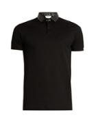 Saint Laurent Leather-collar Short-sleeved Cotton Polo Shirt