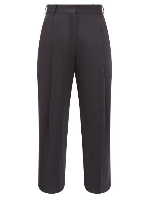 Matchesfashion.com Margaret Howell - High Rise Wool Flannel Wide Leg Trousers - Womens - Navy
