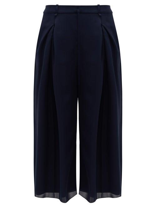 Matchesfashion.com Roland Mouret - Sunway Single-pleated Silk Wide-leg Trousers - Womens - Navy