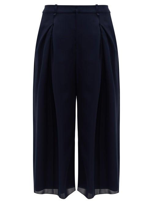 Matchesfashion.com Roland Mouret - Sunway Single-pleated Silk Wide-leg Trousers - Womens - Navy