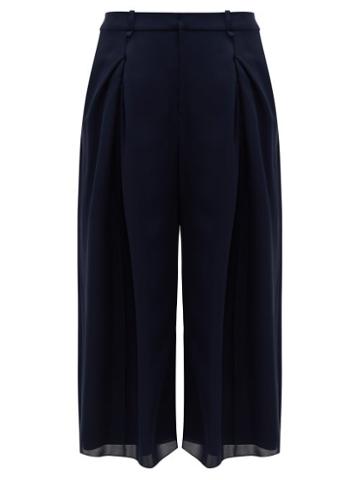 Matchesfashion.com Roland Mouret - Sunway Single-pleated Silk Wide-leg Trousers - Womens - Navy