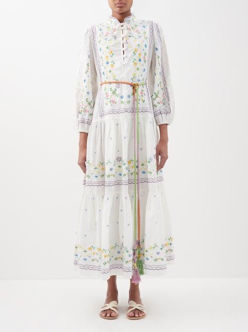 Ale Mais - Juniper Embroidered Cotton-voile Dress - Womens - Ivory Multi