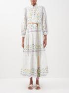 Ale Mais - Juniper Embroidered Cotton-voile Dress - Womens - Ivory Multi