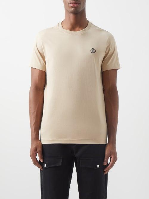 Burberry - Parker Logo-embroidered Cotton-jersey T-shirt - Mens - Light Brown