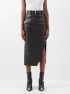 Alexander Mcqueen - Slit-hem Leather Midi Skirt - Womens - Black