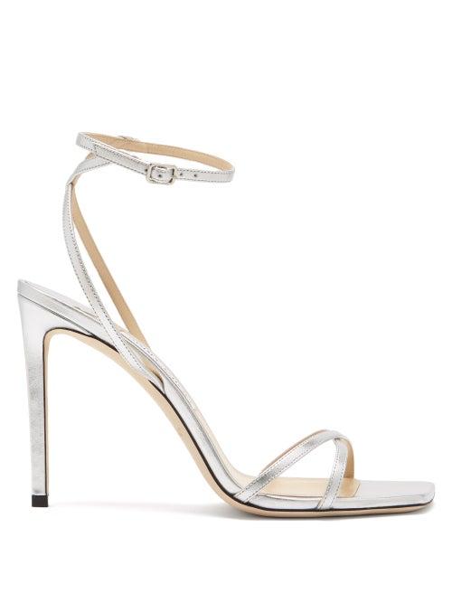 Matchesfashion.com Jimmy Choo - Metz 100 Ankle-strap Metallic Leather Sandals - Womens - Silver