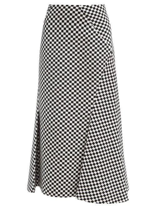Matchesfashion.com Erdem - Ivetta Checked Bias-cut Cotton-blend Skirt - Womens - Black Multi