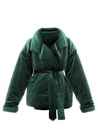 Matchesfashion.com Norma Kamali - Sleeping Bag Padded Velvet Coat - Womens - Dark Green