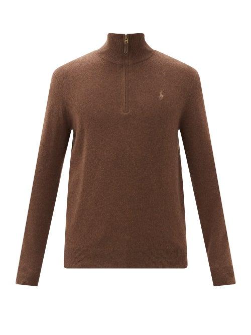 Matchesfashion.com Polo Ralph Lauren - Quarter-zip Logo-embroidered Wool Sweater - Mens - Beige