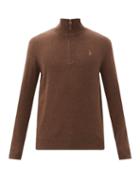 Matchesfashion.com Polo Ralph Lauren - Quarter-zip Logo-embroidered Wool Sweater - Mens - Beige