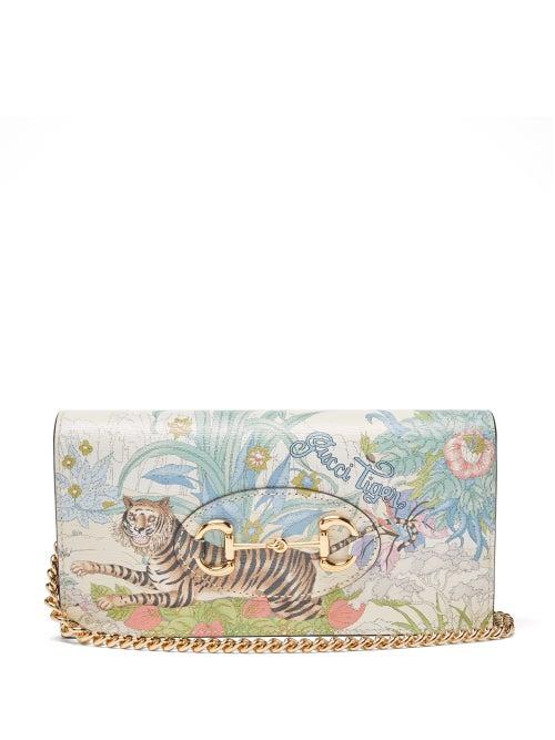 Gucci - 1855 Horsebit-chain Tiger-print Leather Wallet - Womens - White Multi