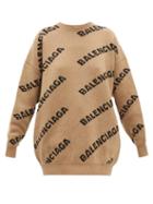 Matchesfashion.com Balenciaga - Logo Wool Blend Jacquard Sweater - Womens - Beige Multi