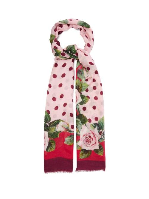 Matchesfashion.com Dolce & Gabbana - Floral & Polka-dot Print Modal-blend Scarf - Womens - Pink Multi