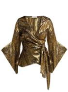 Matchesfashion.com Peter Pilotto - Silk Blend Lam Wrap Blouse - Womens - Gold