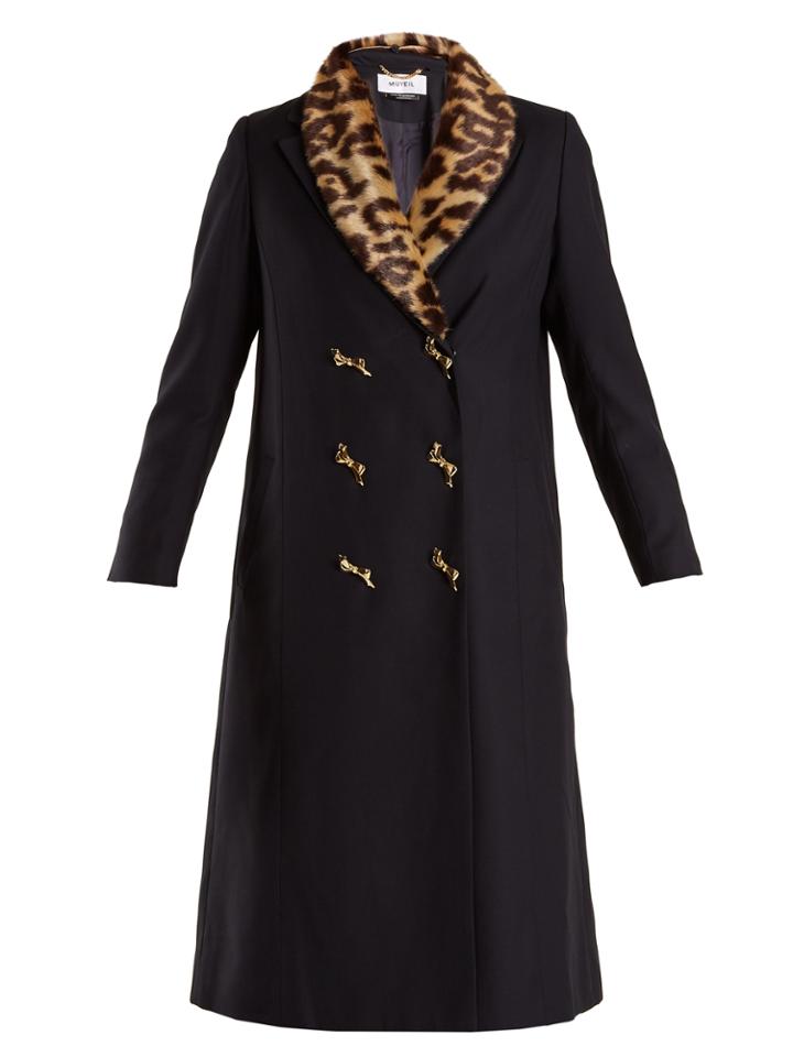 Muveil Double-breasted Leopard-print Collar Woven Coat