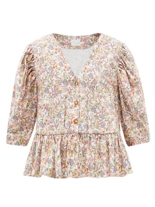 Kika Vargas - Bonita V-neck Floral-print Cotton-blend Top - Womens - Pink