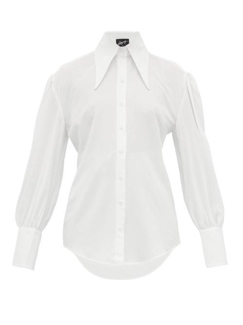 Matchesfashion.com Elzinga - Point Collar Cotton Blouse - Womens - Ivory