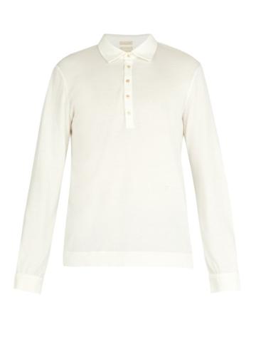 Matchesfashion.com Massimo Alba - Long Sleeved Cotton And Cashmere Blend Polo Shirt - Mens - White