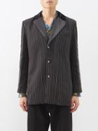 Youths In Balaclava - Leather-trimmed Pinstriped Cotton-blend Blazer - Mens - Black