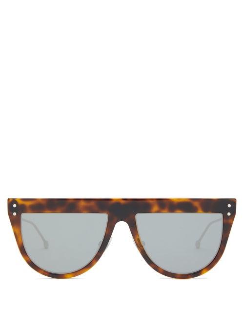 Matchesfashion.com Fendi - Defender Flat Top Tortoiseshell Effect Sunglasses - Womens - Tortoiseshell