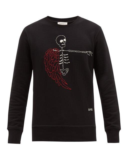 Matchesfashion.com Alexander Mcqueen - Skeleton Embroidered Cotton Sweatshirt - Mens - Black Multi