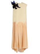 Delpozo Floral-brooch Sleeveless Crepe Dress
