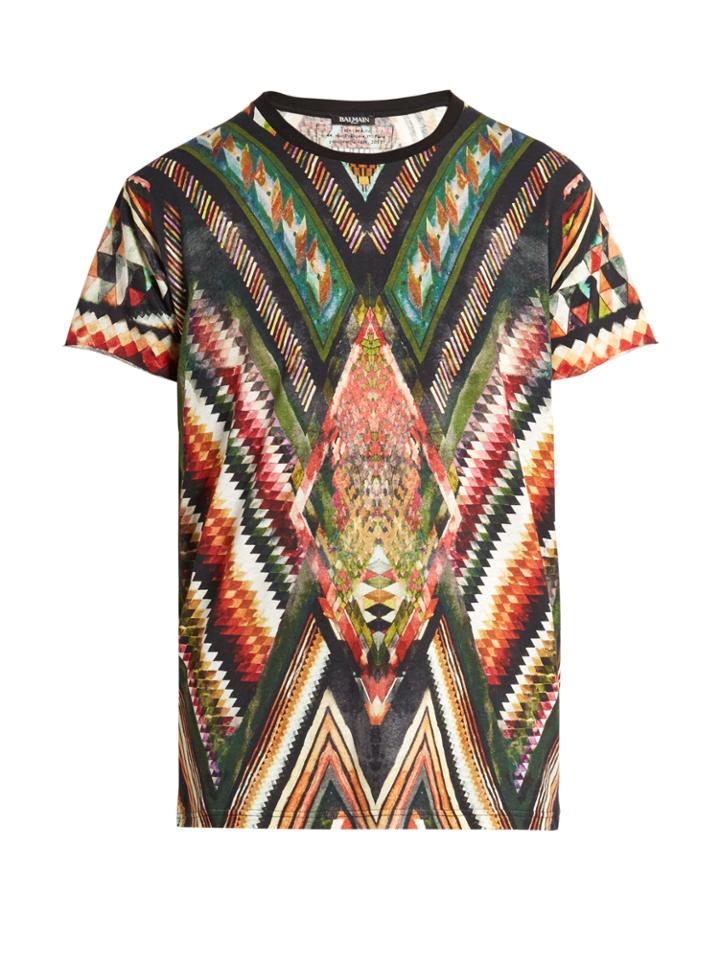 Balmain Inca-print Cotton And Linen-blend T-shirt