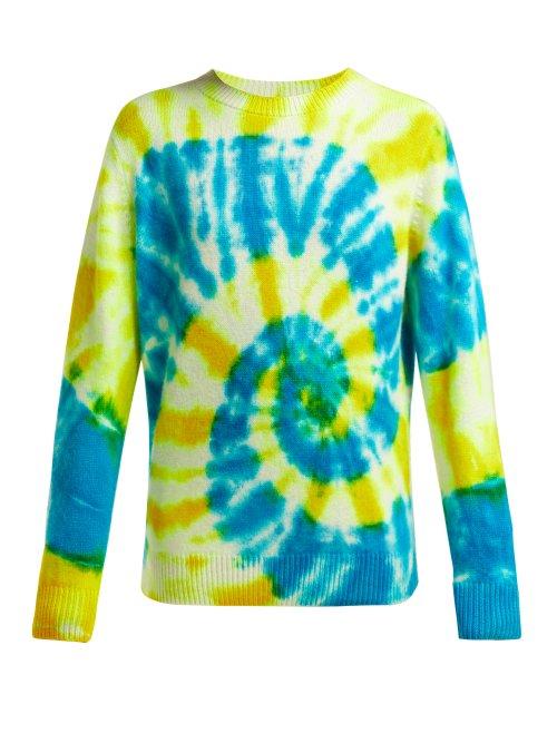 Matchesfashion.com The Elder Statesman - Tie Dye Crew Neck Cashmere Sweater - Womens - Blue Multi